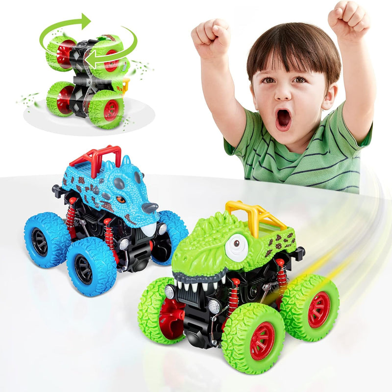 LODBY 2-pack Dinosaur Truck Toys for 2-6 Year Old Boys, Push and Go Cars for Toddlers