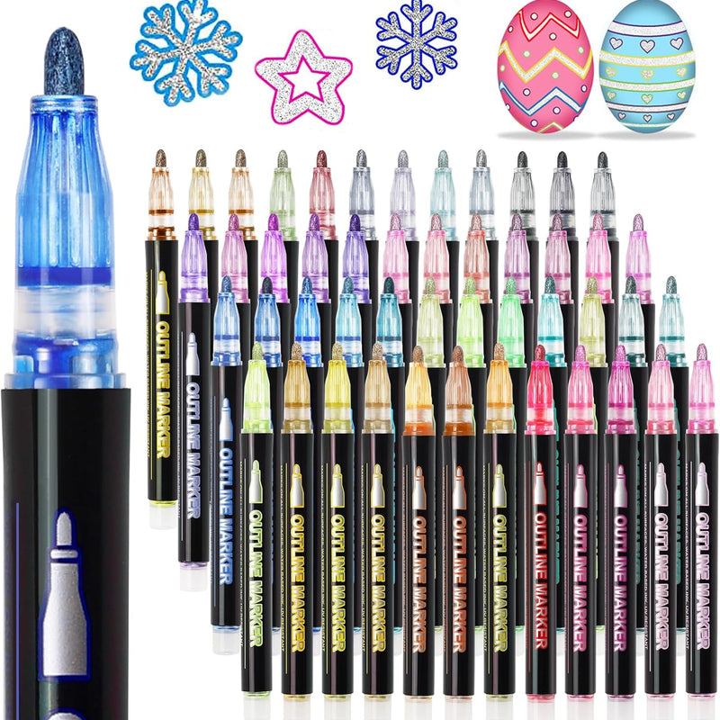 Glitter Markers Self Outline Pens Metallic: 12 Shimmer Tween Teen Girl Gifts Trendy Stuff,Drawing Art Supplies Kids 6-8 9-12 10-12,Arts Crafts Kids Ages 8-12 Year Old,Cute Cool Fun Crafts Girls 8-12