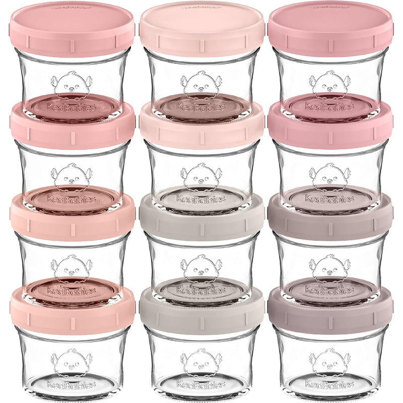 KeaBabies 12pk 4oz Glass Baby Food Containers with Lids, Leak-Proof (Slate) | Microwavable Small Glass Jars, Baby Purees, Toddler Snack Storage Containers, BPA-Free, Dishwasher-safe, Freezer Safe