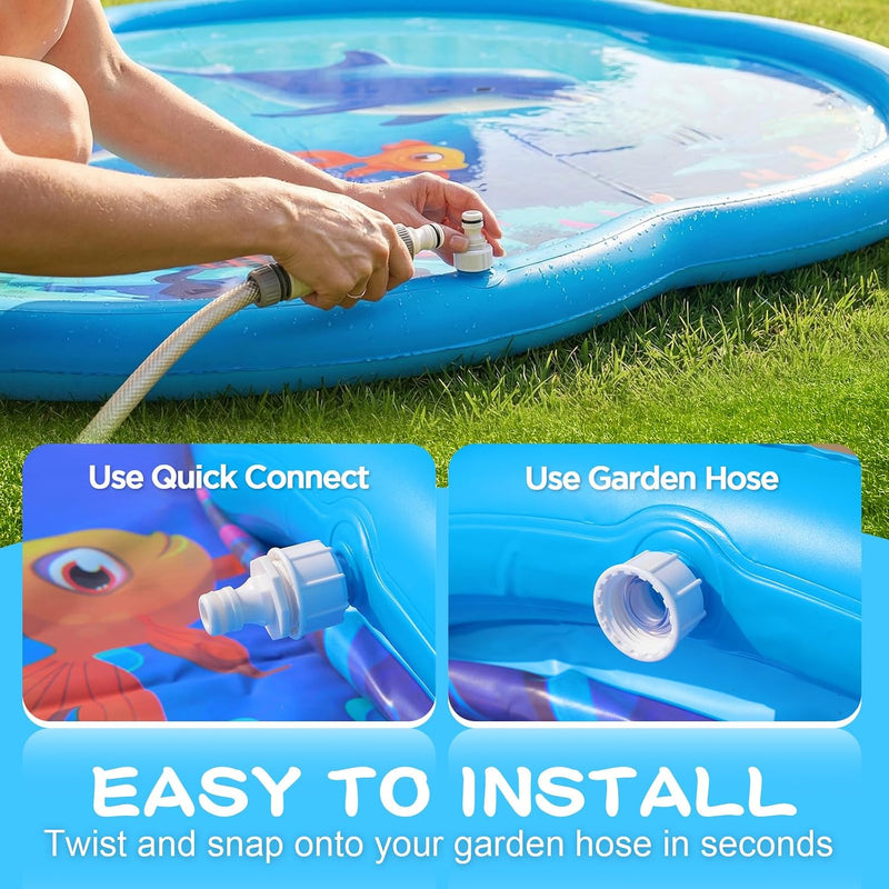 Splash Pad Sprinkler for Kids & Dog, 75" Round Sea World Splash Pad for Kids Ages 2+, Thicken Outdoor Water Toy Play Mat for Children, Backyard Inflatable Sprinkler Shallow Pool Fountain Pad