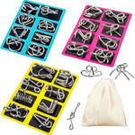 24-Piece Metal Wire Puzzle Set with Pouch, Brain Teaser IQ Test for Kids and Adults