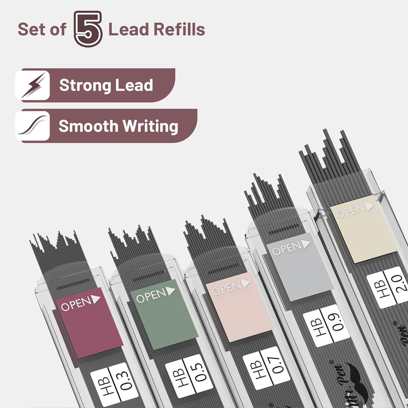 Mr. Pen- Art Mechanical Pencil Set, 5 Sizes (0.3, 0.5, 0.7, 0.9, 2.0mm) | 5 HB Lead Refills & 10 Eraser Refills, Precision Drawing Pencils for Sketching, Writing & Artwork