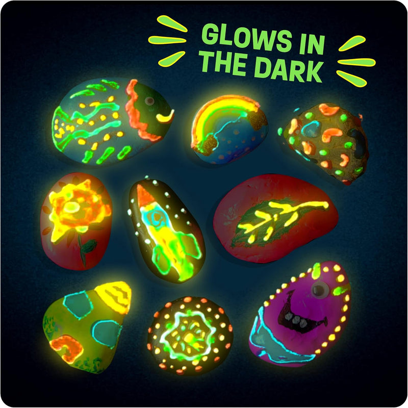 Dan&Darci kids' rock painting kit with glow-in-the-dark paints for creative art toys, ages 6-12.