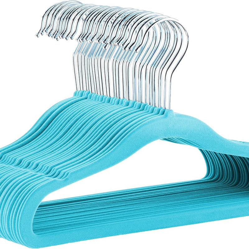 Amazon Basics Kids Space Saving Velvet Non-Slip Clothes Hangers with Shoulder Notches for Infant and Toddler, 11.6", Blush, 50-Pack