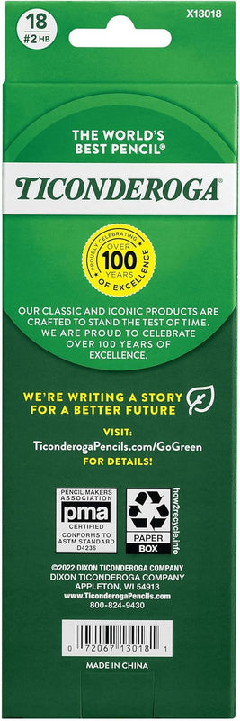 Ticonderoga Wood-Cased Pencils, Pre-Sharpened, #2 HB Soft, Neon Colors, 18 Count