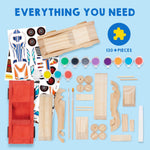 Klever Kits 4 DIY Wooden Race Cars Craft Kit for Kids, Easy to Assemble Arts and Crafts Toy with Paint and Stickers