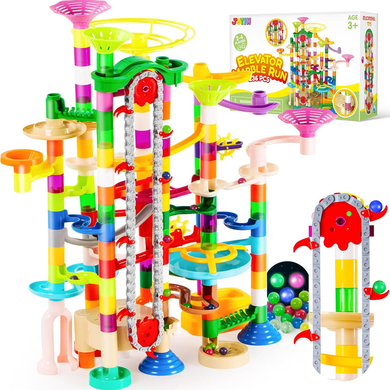 JOYIN 236Pcs Glowing Marble Run with Motorized Elevator- Construction Building Blocks Toys with 30 Glow in The Dark Plastic Marbles, STEM Toy for Boys and Girls, Birthday Gift, Easter Basket Stuffers