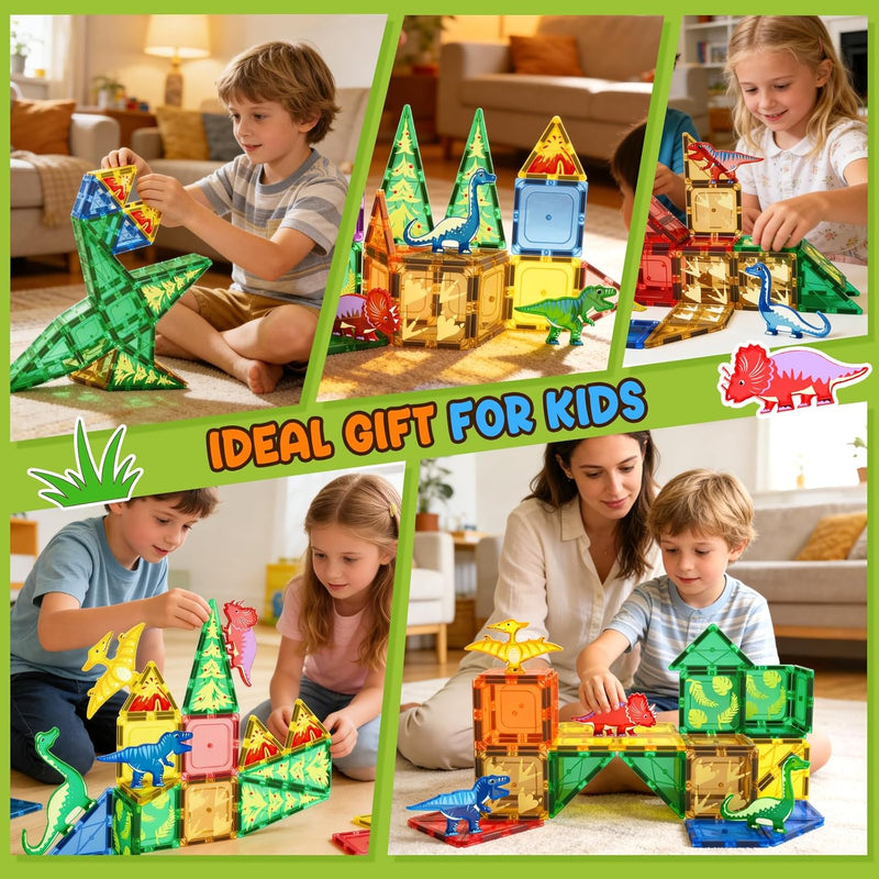 Coodoo Dinosaur Magnetic Tiles STEM Sensory Toy for 3+ Year Old Kids
