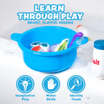Tub Works® Tub Soup™ Scoop, Strain & Play Toddler Bath Toy | Floating Foam Veggies & Ladle