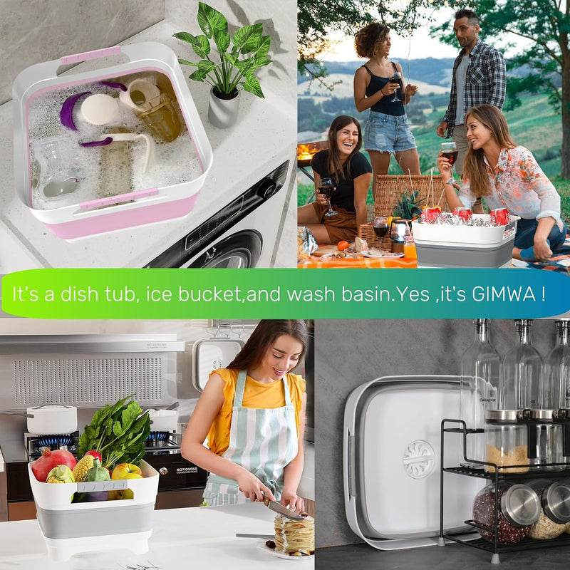 2.6 Gal Collapsible Baby Bottle Wash Basin with Drain Plug | Large 2.6 Gal Capacity, Comfort-Grip Handles, Folds Flat, BPA-Free PP and TPR, For Kitchen, RV, Camping, and Small Spaces