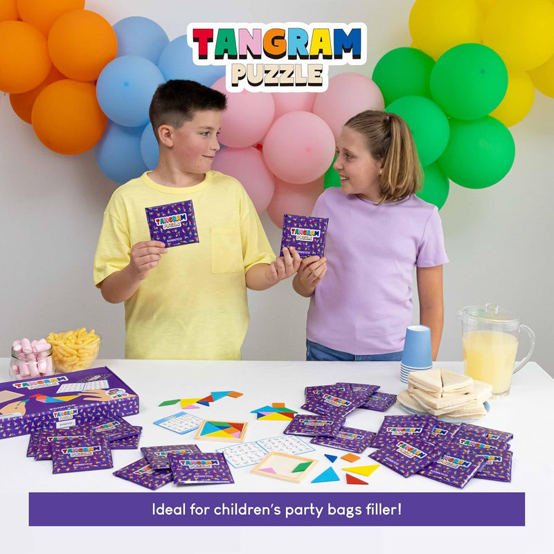 BONNYCO Wooden Tangram Puzzle Set of 30 for Kids Birthday Party Favors