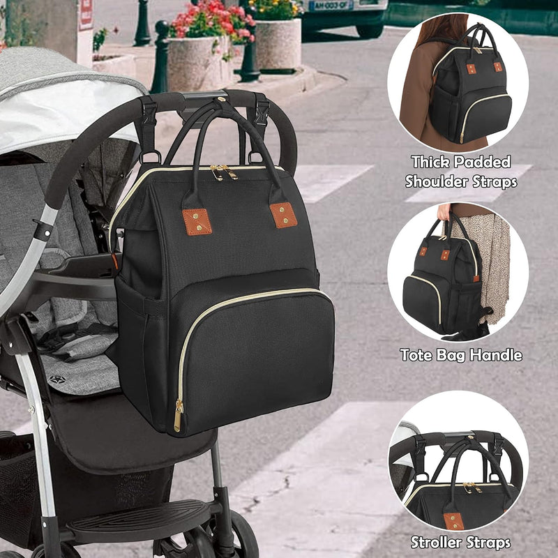 Diaper Bag Backpack Multifunction Maternity Nappy Baby Bag for Girls & Boys Large Capacity Travel Diaper Bags Dark Black