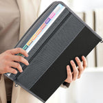 Sooez Accordion File Organizer with Safe Zipper, 12 Pocket Expanding File Folder with Front Pencil Pouch, Portable Monthly Paper Bill Tax Receipt Organizer, School Office Supplies, Letter Size, Grey