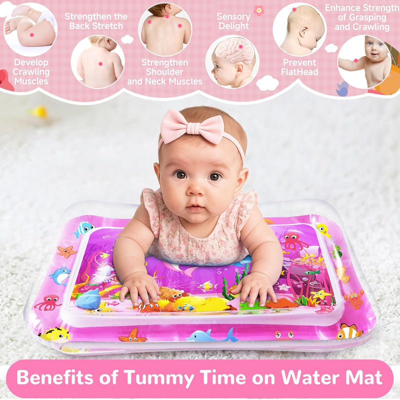 Yeeeasy Tummy Time Water Mat - Unique Pink Ocean Design for Baby Girls 3-12 Months