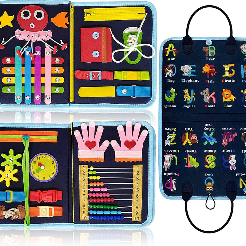 Busy Board Montessori Toys for Toddlers with 8 Pages of Learning Activities and Sensory Experience