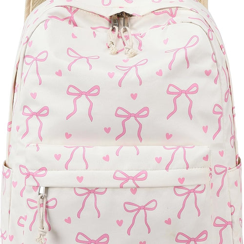 LOIDOU Backpack for Girls School Backpacks Bookbags for Elementary Middle School Women Laptop Backpacks (Bow tie Beige, L-17)