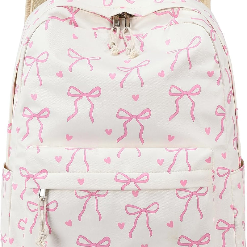 LOIDOU Backpack for Girls School Backpacks Bookbags for Elementary Middle School Women Laptop Backpacks (Bow tie Beige, L-17)