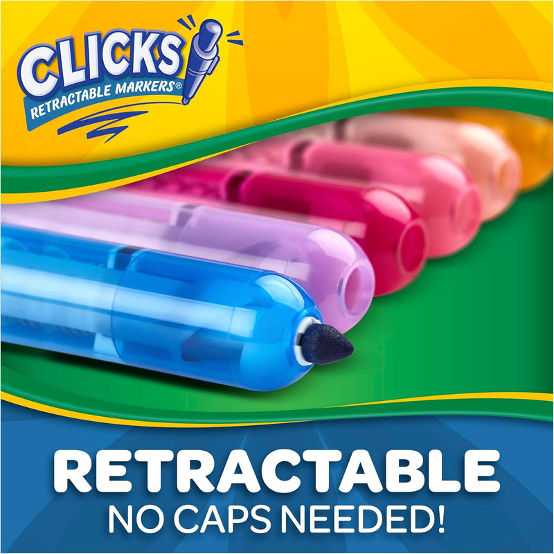 Crayola Clicks Retractable Tip Markers (10ct), Washable Cone Tip Art Marker Set, Cute Aesthetic School Supplies, Classroom Must Haves, Ages 3+