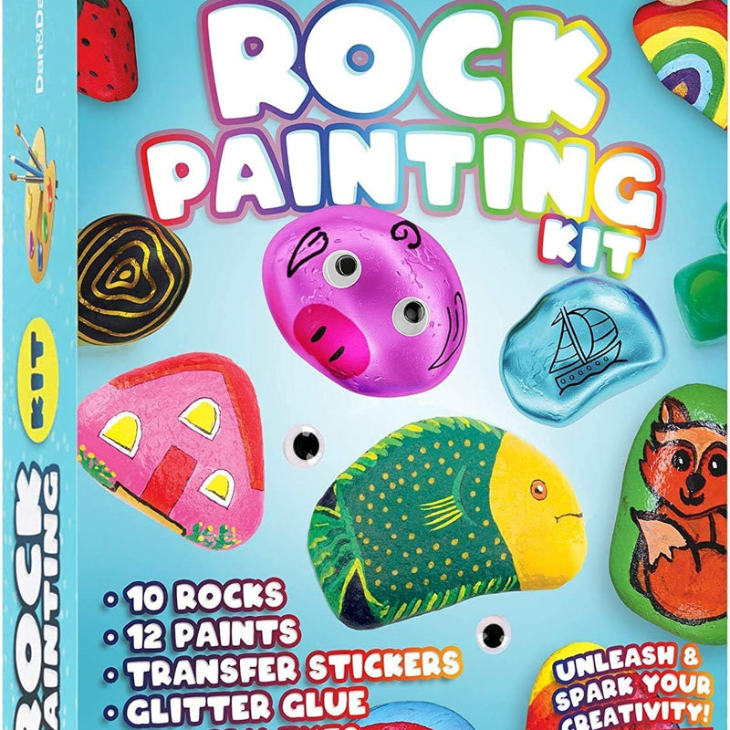 Dan&Darci kids' rock painting kit with glow-in-the-dark paints for creative art toys, ages 6-12.