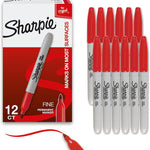 Sharpie Permanent Markers, Fine Tip, Red, 12 Count - Office Supplies, Quick Drying, Fade Resistant, For Plastic, Metal, Wood, And More
