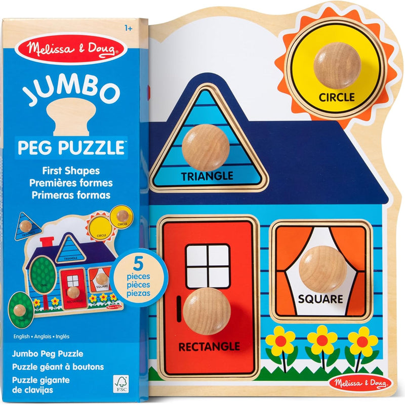 Melissa & Doug First Shapes Jumbo Knob Puzzle, Wooden Peg Puzzle, Ages 1+, Educational Toy for Shape Recognition