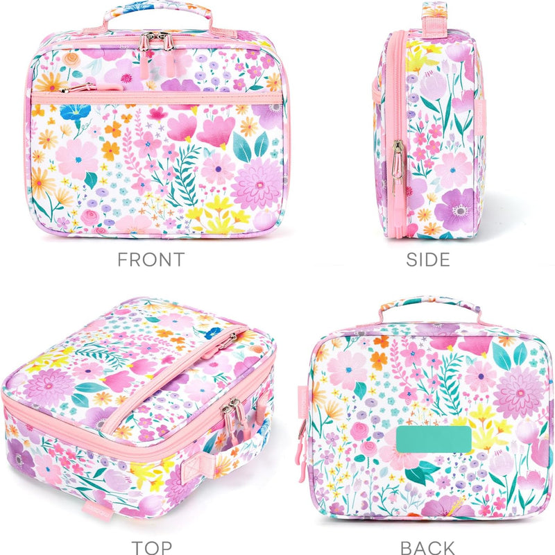 mibasies Kids Lunch Box for Girls, Insulated and Reusable Lunch Bag for School Preschool Kindergarten, Flower Pink