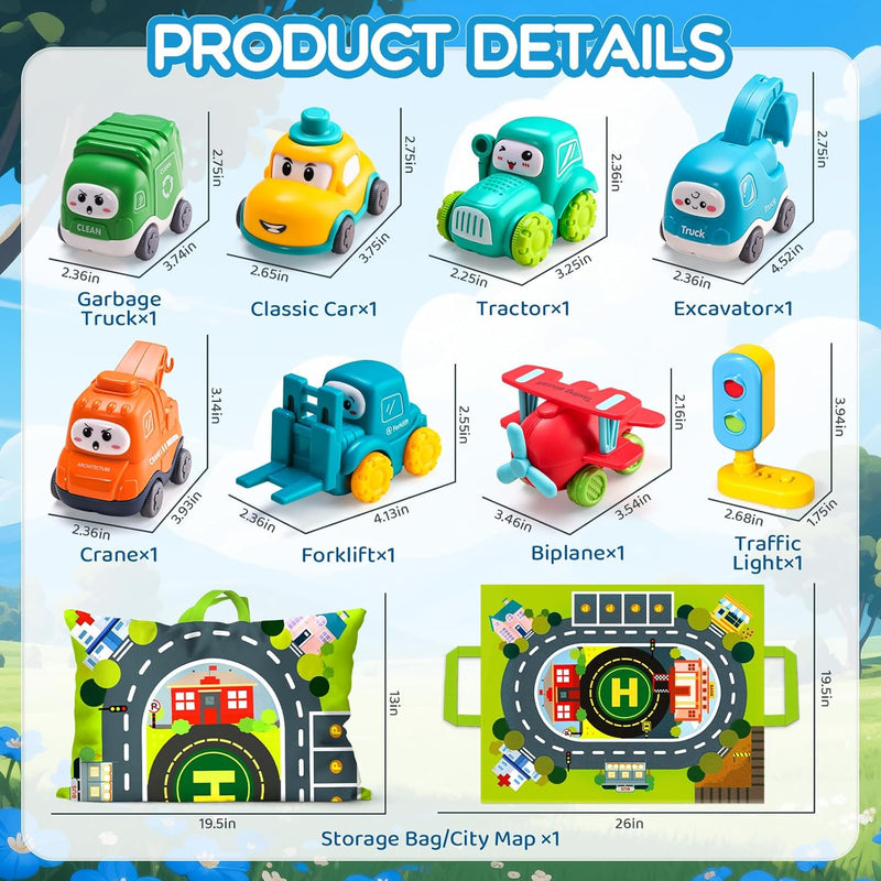 Cranes Car Toys for 1 Year Old Boy Gifts with Playmat/Storage Bag | 8 PCS Vehicles for Baby Boy Gifts,1st Birthday Gift for Toddler Boy Toys 1-2,1 Year Old Toys for Infant 12 18 Months