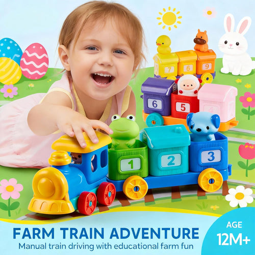 Play-Act Learning Toy for Toddlers, 1-3 Years Old, Counting, Matching & Sorting Montessori Learning Farm Train with 9 Farm Animals