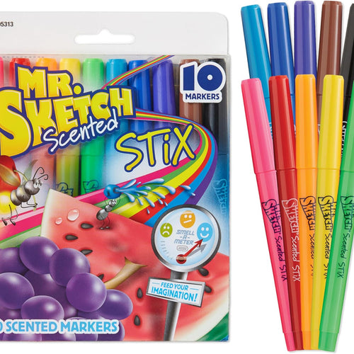 Mr. Sketch Scented Stix Markers, Fine Tip, 10 Count - Fun for Kids, Coloring, Spark Creativity, Arts & Crafts