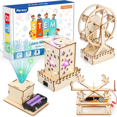 Poraxy 4 in 1 STEM Kit for Kids Age 8-13 - Build and Engineer 4 Awesome Models with High-Quality Materials