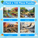 4-Pack 100 Piece Puzzles for Seniors Country Life Large Piece Puzzles for Seniors Puzzle Dementia Alzheimer's Products Activities for Elderly Adults Kids Puzzle for Kids Ages 6-8 8-10