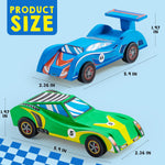 Klever Kits 4 DIY Wooden Race Cars Craft Kit for Kids, Easy to Assemble Arts and Crafts Toy with Paint and Stickers