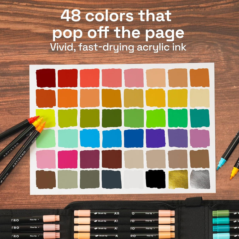 ARTISTRO Acrylic Paint Pens With Storage Bag for Calligraphy - Markers With Brush and Fine Precision Tips - Multisurface Painting for Fabric, Rock, Glass, and More