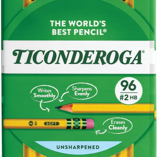 Ticonderoga Wood-Cased Pencils, Unsharpened, #2 HB Soft, Yellow, 96 Count