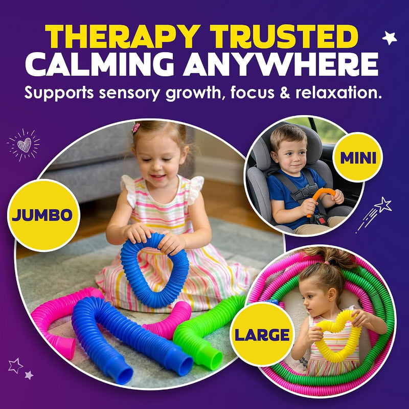 Nutty Toys Pop Tubes - Large 4-Pack Sensory Toys - Creative STEM Learning for Kids & Toddlers - Connect & Pop! Top ADHD Autism Fidget 2026, Best Boy & Girl Christmas Stocking Stuffers Gifts Idea
