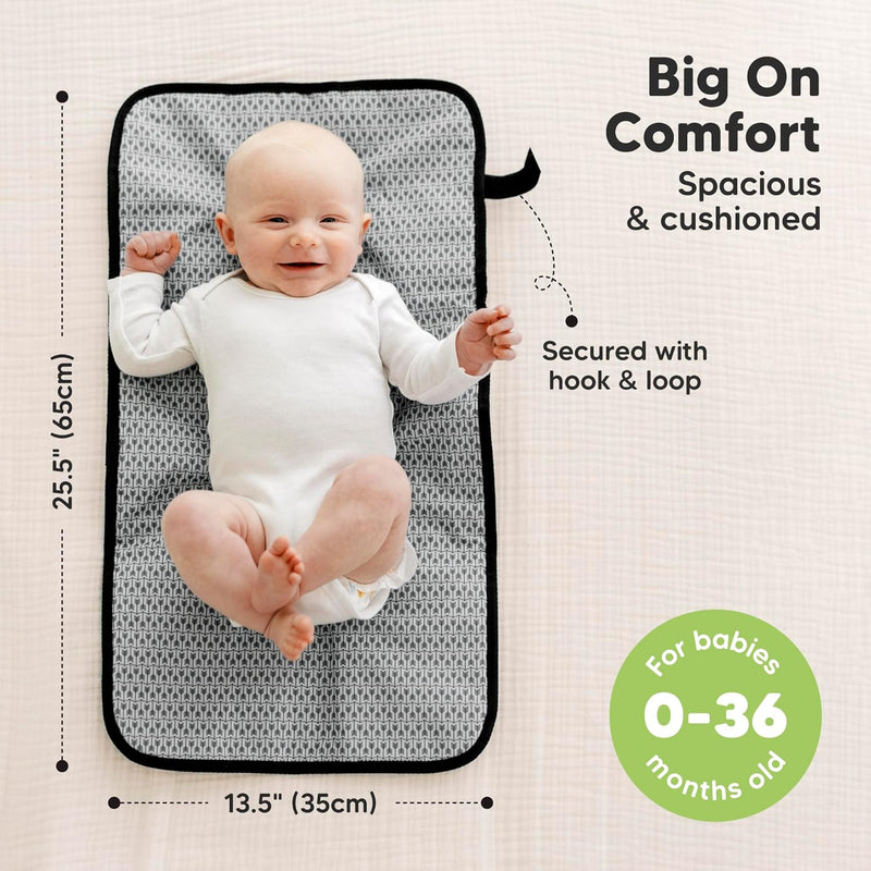 KeaBabies Portable Diaper Changing Pad, Easy Wipe Clean, 25x13 (Black Geo) | Foldable Waterproof Baby Changing Mat for Diaper Bag, Compact, Lightweight, Newborn, Infant, Baby Changer Travel Essential