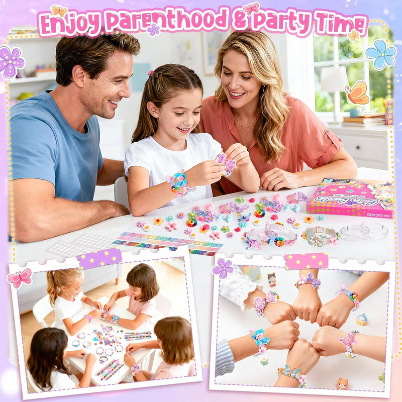 Friendship Bracelet Making Kit for Girls Toys Crafts for Kids Ages 5-12 | 5 6 7 8 9 10 11 Year Old Girl Birthday Gifts Girls Craft Toys Age 5-12, Kids Jewelry Making Kit with Charm (Butterfly&Flower)