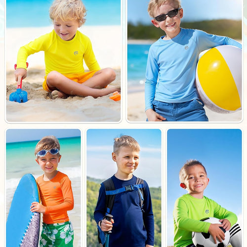 Boys UPF 50+ Swim Shirt Long Sleeve, 1 or 2 Pack UV Sun Protection Rash Guard, Youth Kids SPF Water Shirts for Beach Surf