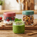3Pack Overnight Oats Containers with Lids,10oz Glass Jar with Scew Lid,Salad Dressing Fruit Veggies Sauce Snacks Meal Prep Food Containers,Spice Jars,Wide Mouth Storage Containers