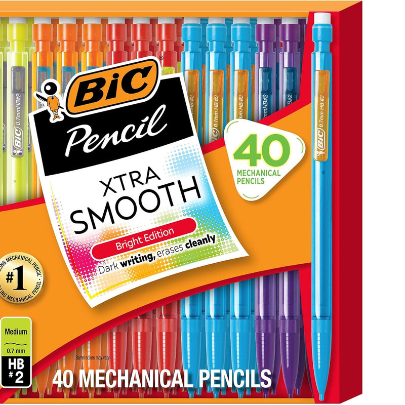 BIC Xtra-Smooth Pastel Mechanical Pencils with Erasers, Medium Point (0.7 mm), Bulk School Supplies for Students and Teachers, 40-Count Pack