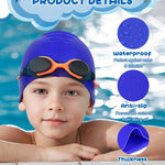 Aegend Kids Swim Cap 2 Pack, Silicone Waterproof Swim Cap for Kids Age 3-15 | Comfortable Swimming Cap for Girls Boys Toddlers Youth, Fits Long & Short Hair, Durable Cap for Swim Lessons Pool