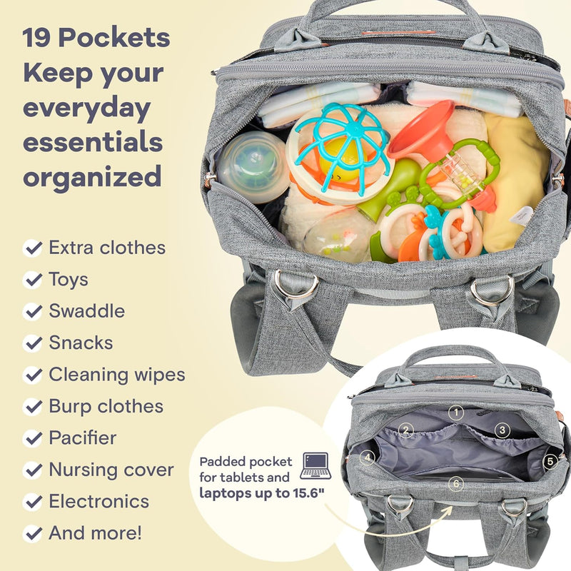 RUVALINO Baby Diaper Bag Backpack with Changing Pad, Baby Shower Gifts | Baby Essentials, Waterproof Travel Baby Bags for Mom Dad Girl Boy, Insulated Bottle Holders, Pacifier Case, Large Capacity