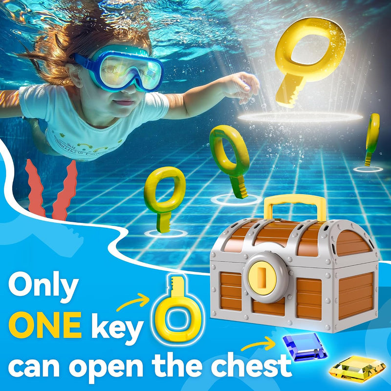 Funscape Kids Pool Diving Toy, Large Treasure Chest Water Dive Pool Games | Toddler Swimming Diving Game w/ Box Keys Gems Fish, Fun Bathtub Summer Beach Party Gifts 3 4 5 6 7 8 10 12 Year Old Boy Girl