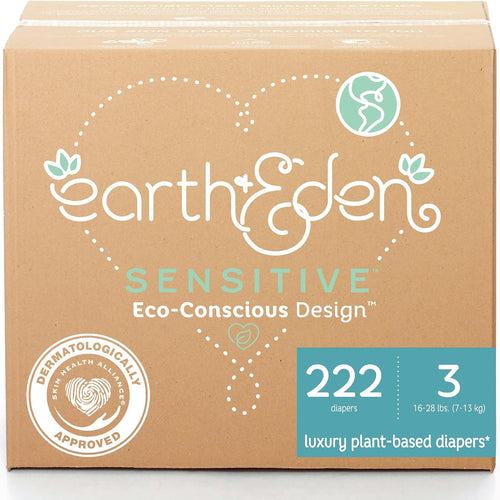 Earth & Eden Sensitive Baby Diapers, Size 3, No Harsh Chemicals, 222 ct | Eco-Conscious, Hypoallergenic, No Harsh Chemicals, Dermatologically Approved