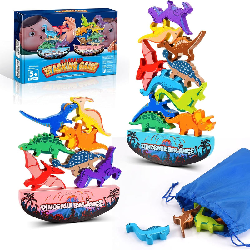 IPOURUP Dinosaur Blocks for Kids 3-5 Wooden Stacking Montessori Toy for 3 4 5 6 7 8 Year Old Boys and Girls