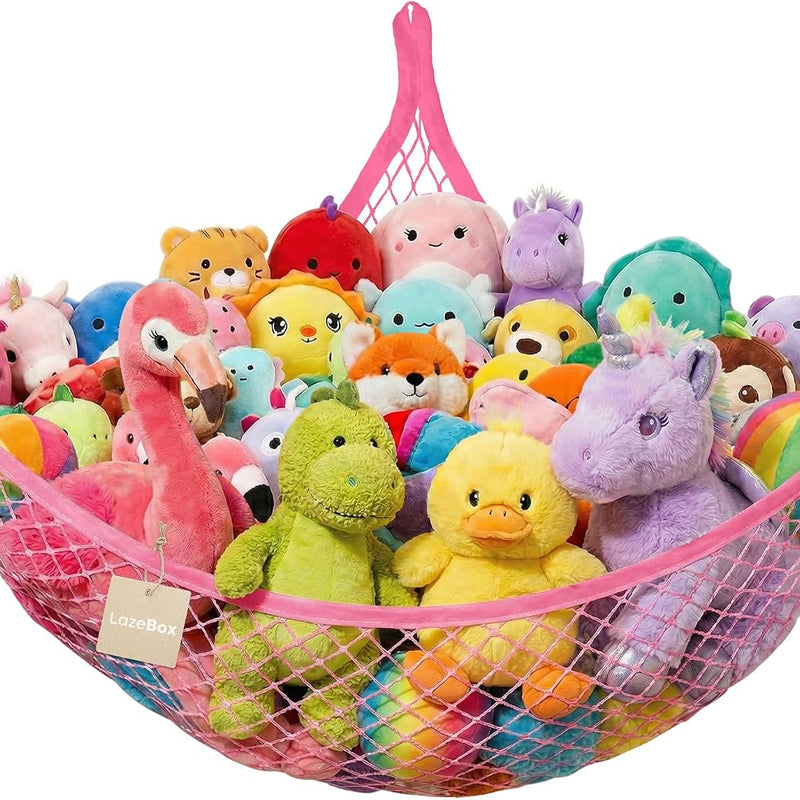Lazebox Stuffed Animal Net Hammock for Plushie Toys, Stuffed Animal Hammock Corner for Kids' Room Decor, Ideas for Organizing Stuffy Collection, White, L (67" x 40" x 40")-Pack of 1