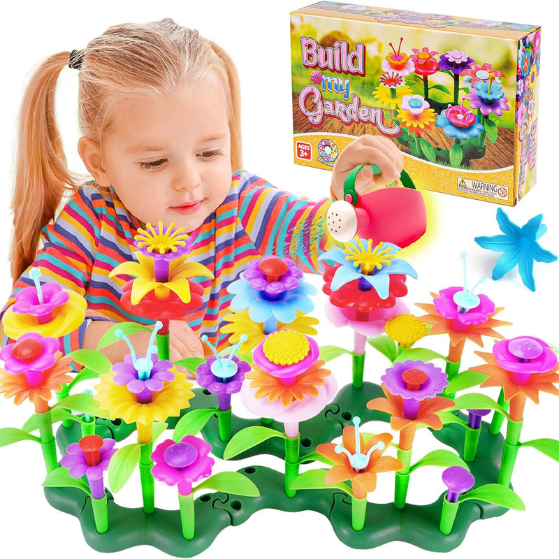 FUNZBO Girl Flower Garden Building Toys Set for Age 2-6 Years Old, STEM Montessori Educational Toy with Sorting & Stacking Spring Gardening Set