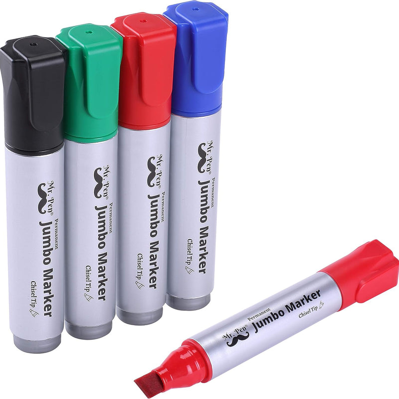 Mr. Pen- Jumbo Permanent Markers, 4 Pack, Black, Chisel Tip | Wide Tip, Large, Thick Permanent Markers for Canvas, Posters Board, Fabric, Window, Glass, Wood, Waterproof, Quick Dry