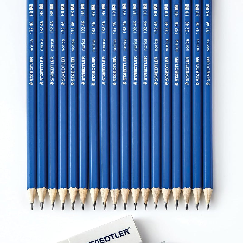 STAEDTLER Norica #2 HB Wood-Cased Pencil Set: 18 Pre-Sharpened Graphite Pencils with 1 Eraser & 1 Sharpener, Break-Resistant Lead, For Writing & Drawing, Blue, Ideal for Classroom, Home & Office