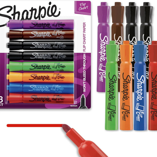 Sharpie Flip Chart Markers, Bullet Tip, Assorted Colors, Low-Odor, Squeak-Free, 8 Count - Office Presentation, Back to School, Teacher Supplies